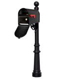 Lewiston Post System With E1 Economy Mailbox And E1 Locking Insert, Mounting Plate, Fluted Base And Ball Finial , Black