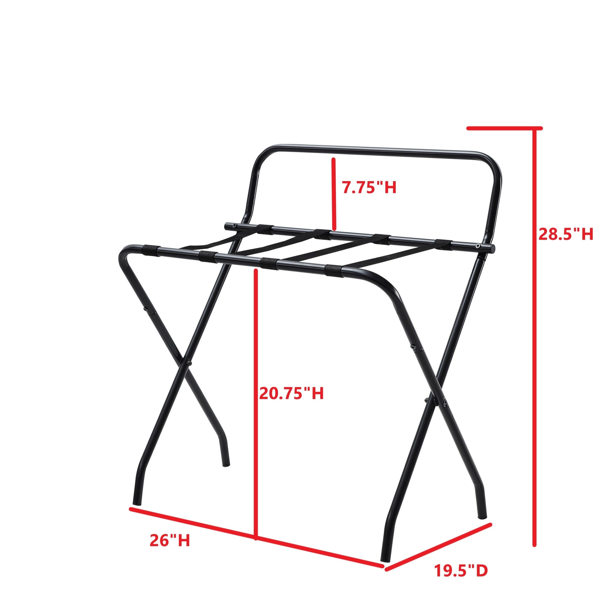 Davao Black Metal High-Back Folding Luggage Rack With Nylon Straps