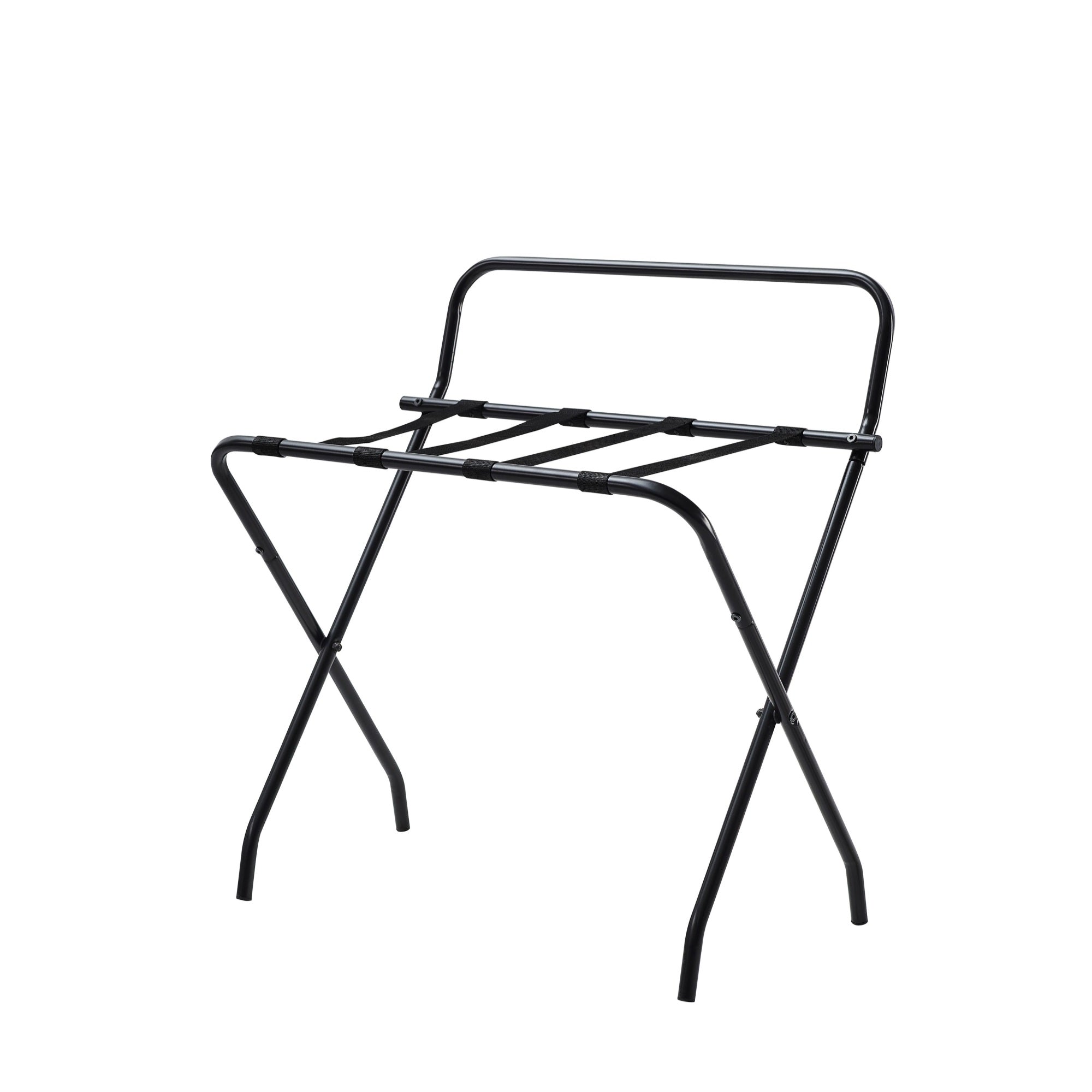 Davao Black Metal High-Back Folding Luggage Rack With Nylon Straps