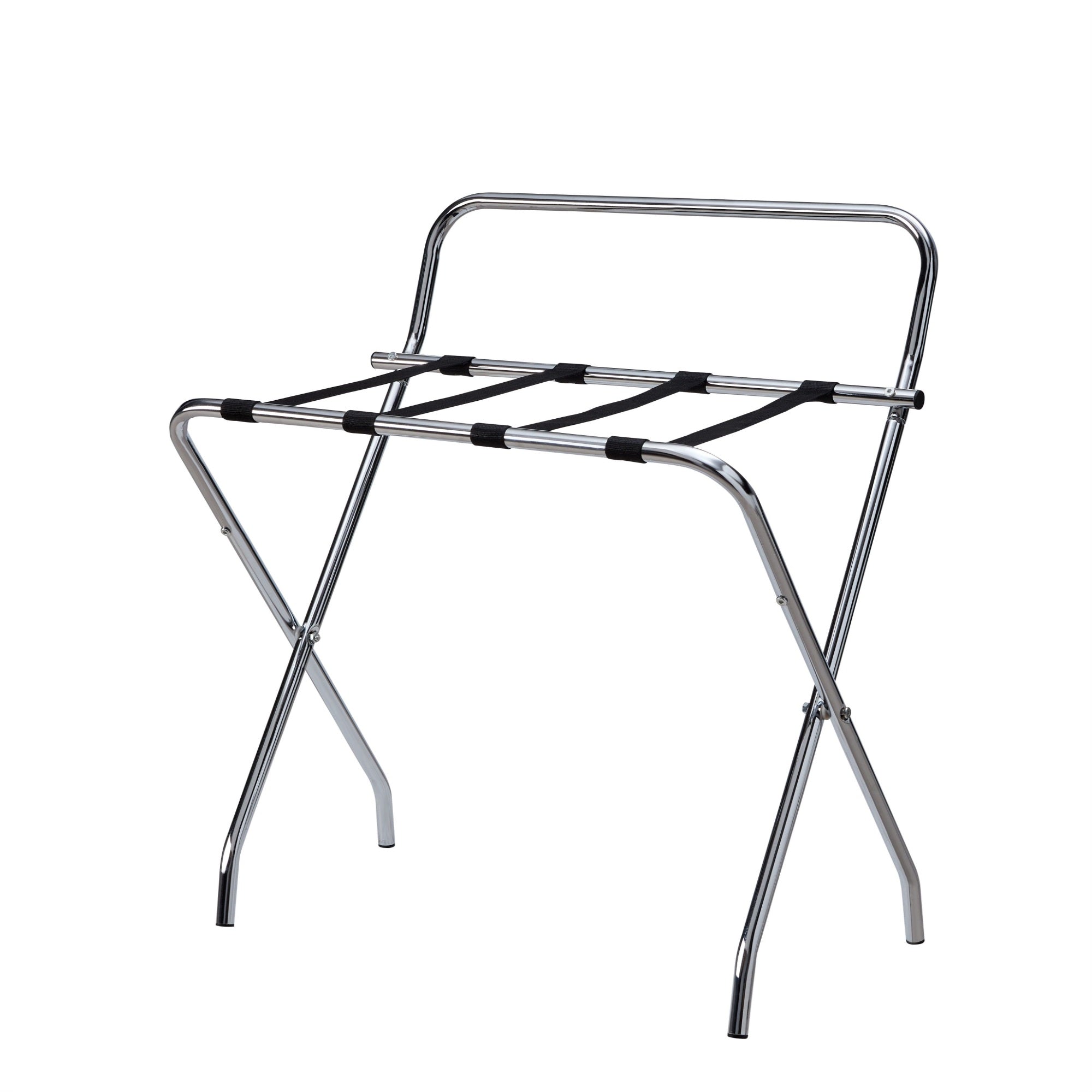 Davao Chrome Metal High-Back Folding Luggage Rack With Nylon Straps