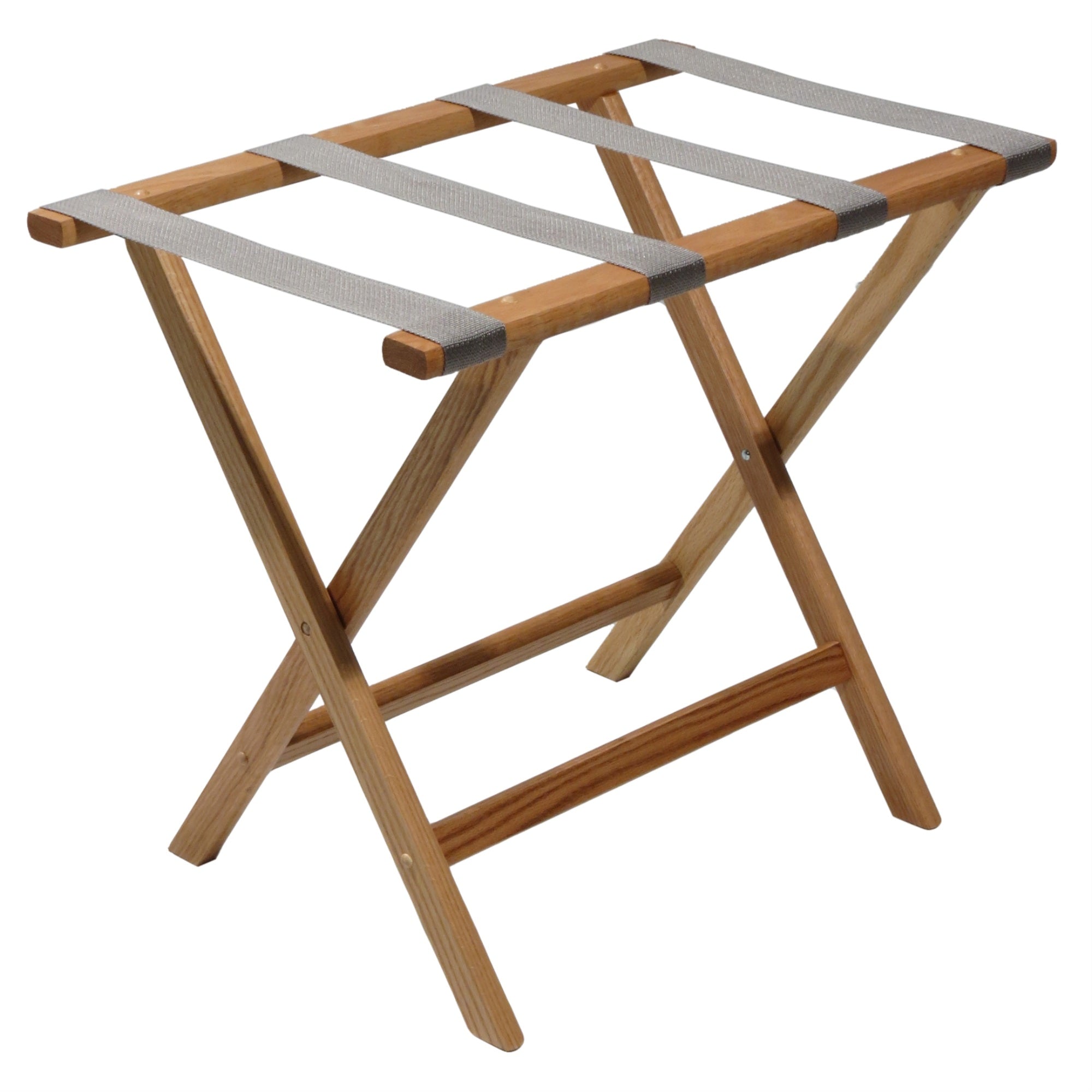 Wooden Mallet Deluxe Straight Leg Luggage Rack, Grey Straps, Light Oak