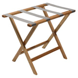 Wooden Mallet Deluxe Straight Leg Luggage Rack, Grey Straps, Light Oak