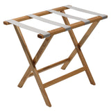 Wooden Mallet Deluxe Straight Leg Luggage Rack, Silver Straps, Light Oak