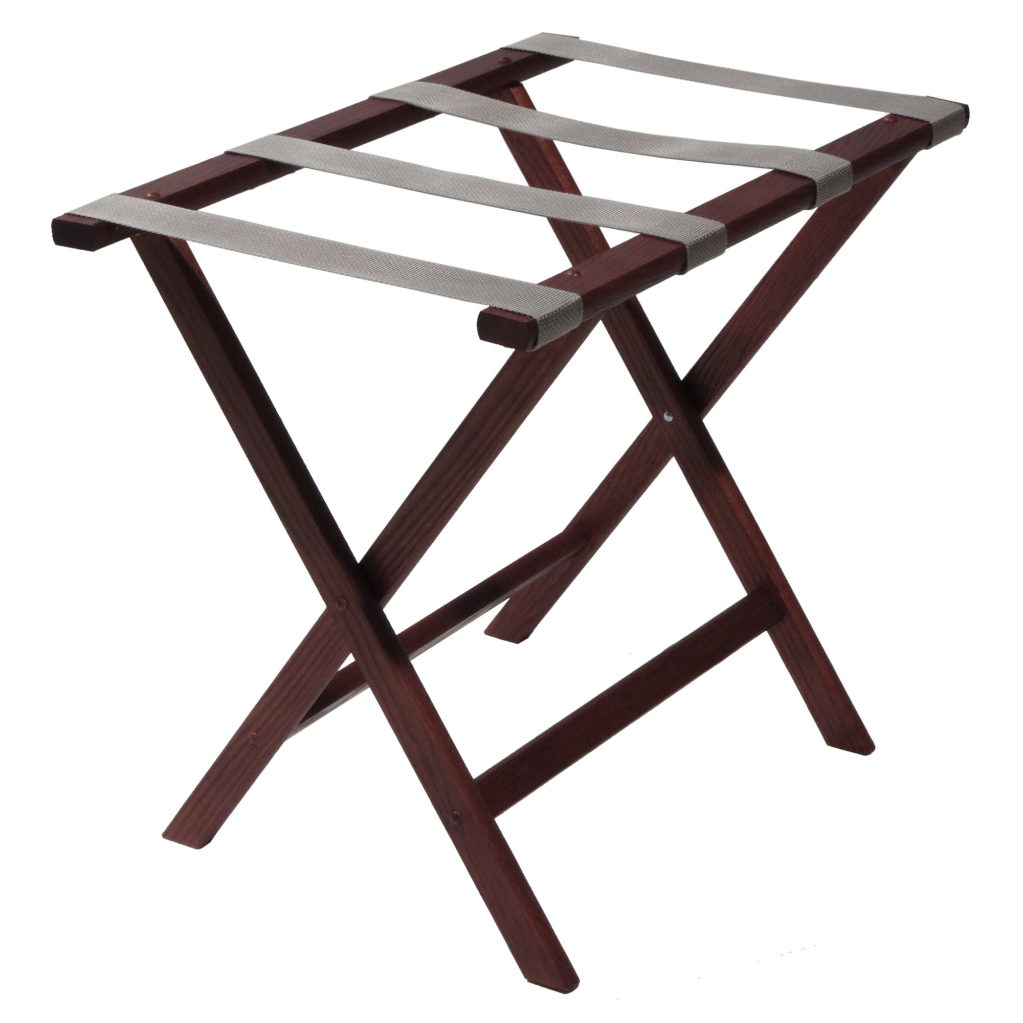 Wooden Mallet Deluxe Straight Leg Luggage Rack, Grey Straps, Mahogany