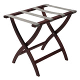 Wooden Mallet Designer Curve Leg Luggage Rack, Grey Straps, Mahogany