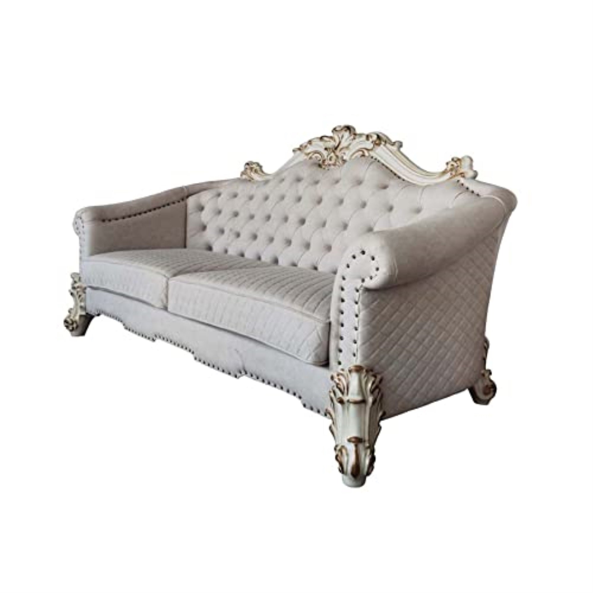 Lv01329 - Sofa W/6 Pillows, Two Tone Ivory Fabric & Antique Pearl Finsih - Vendom Ii