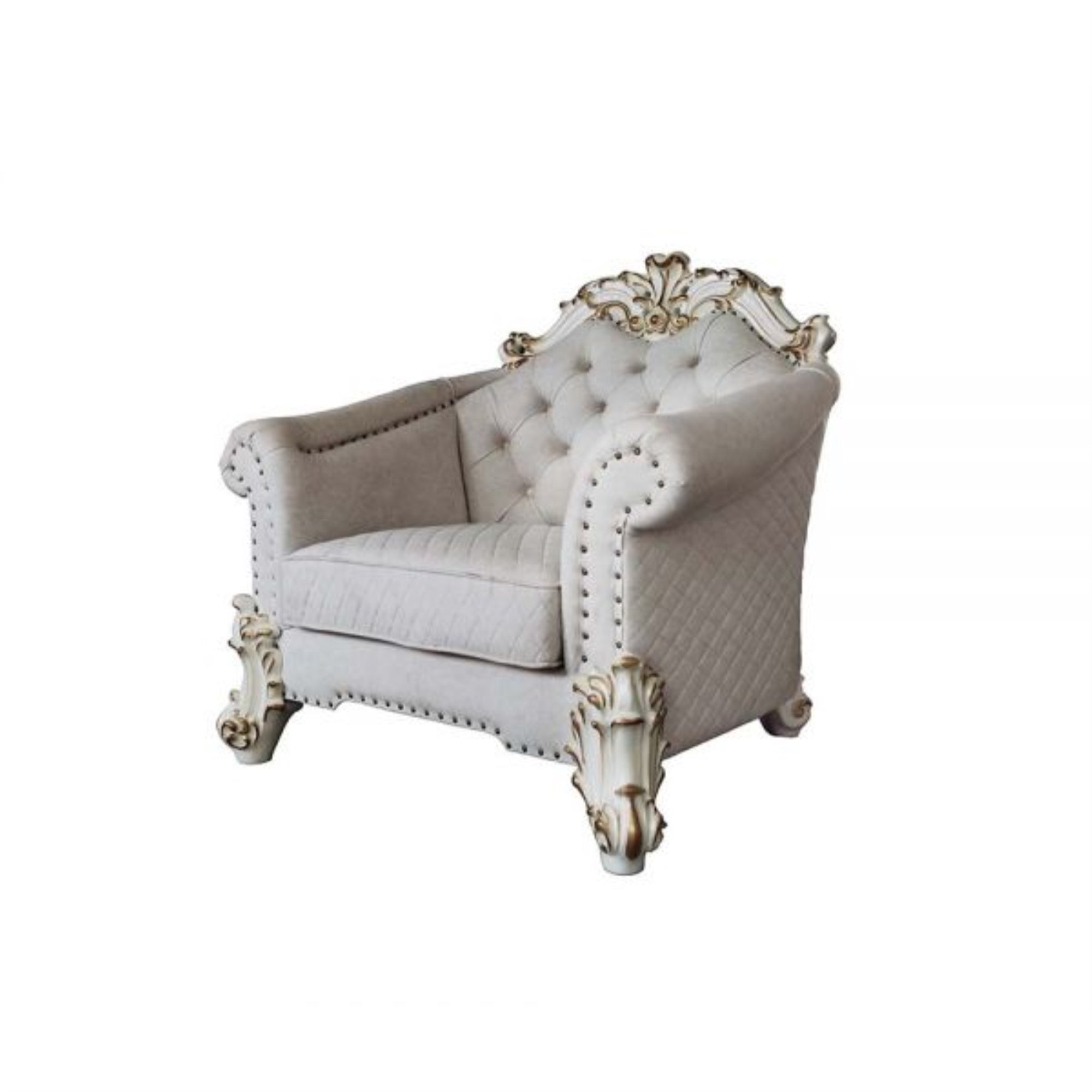 Lv01331 - Chair W/2 Pillows, Two Tone Ivory Fabric & Antique Pearl Finsih - Vendom Ii