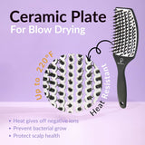 INATEKPRO Curved Vented Boar Bristle Detangler Brush - WHITE | LARGE