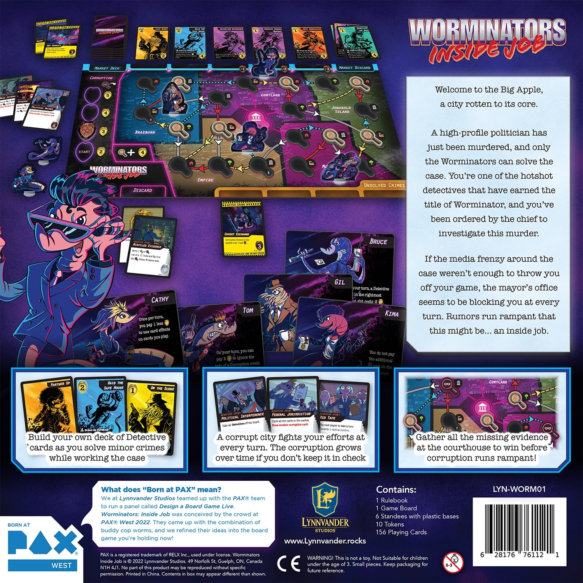 Lynnvander Studios: Worminators: Inside Job - Cooperative Board Game, Buddy Cop Worms Save A City Rotten To The Core, Ages 14+,