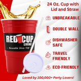 Reusable Party Cups & Lids w/ Straws – 24oz