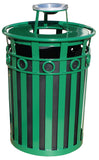 Metal Trash Receptacle With Ash Urn Lid - Durable Flat-Bar Steel Construction, Graffiti-Resistant, Decorative Ring, Leveling Fee