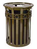 Metal Trash Receptacle With Flat Top Lid - Durable, Graffiti-Resistant, Decorative Ring, Leveling Feet, Plastic Liner, Lid Attac