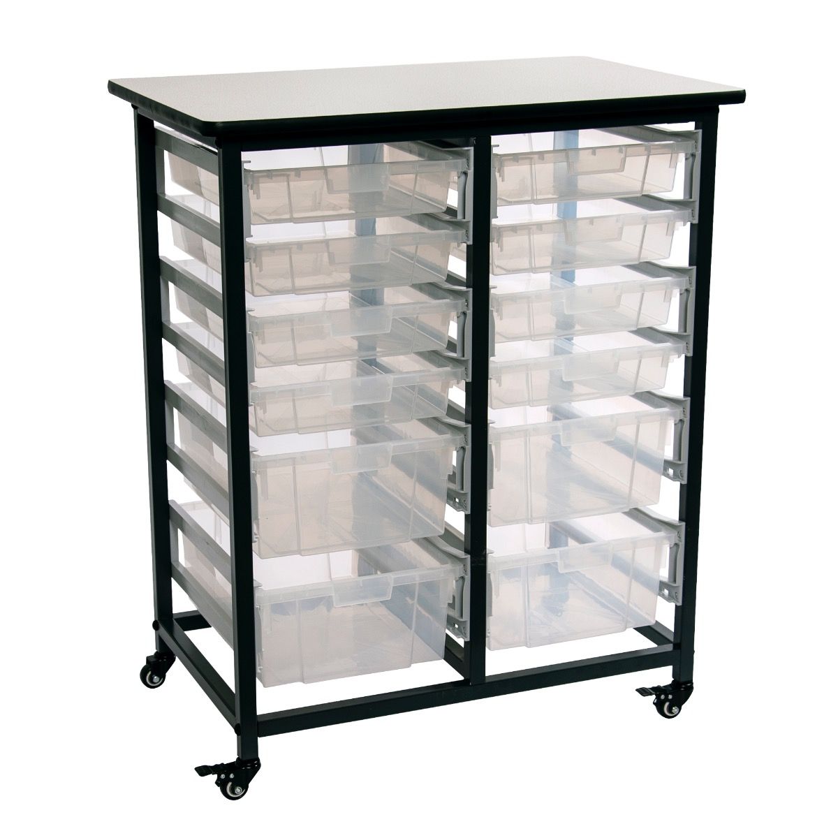 Mobile Bin Storage Unit - Double Row With Large And Small Clear Bins