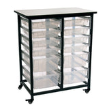 Mobile Bin Storage Unit - Double Row With Large And Small Clear Bins