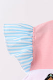 Pink Princess Embroidery Stripe Ruffle Pants Set