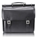 V Series | HALSTED | 15 Leather Double Compartment Laptop Briefcase Black