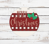 MERRY Christmas Holly Buffalo Plaid Door Hanger Unfinished Kit