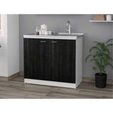 Tuhome Napoles Utility Sink With Cabinet, Aluminium Countertop, Two-Door Cabinet, Metal Handle, Sink, Two Shelves, Black, For Ki