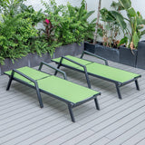 Leisuremod Marlin Patio Chaise Lounge Chair With Armrests In Black Aluminum Frame, Set Of 2