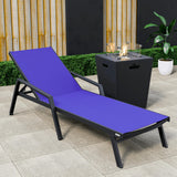 Leisuremod Marlin Modern Black Aluminum Outdoor Patio Chaise Lounge Chair With Arms And Square Fire Pit Side Table Perfect For P