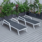 Leisuremod Marlin Patio Chaise Lounge Chair With Armrests In White Aluminum Frame, Set Of 2