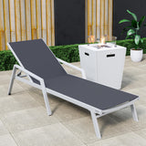 Leisuremod Marlin Modern White Aluminum Outdoor Patio Chaise Lounge Chair With Arms And Square Fire Pit Side Table Perfect For P