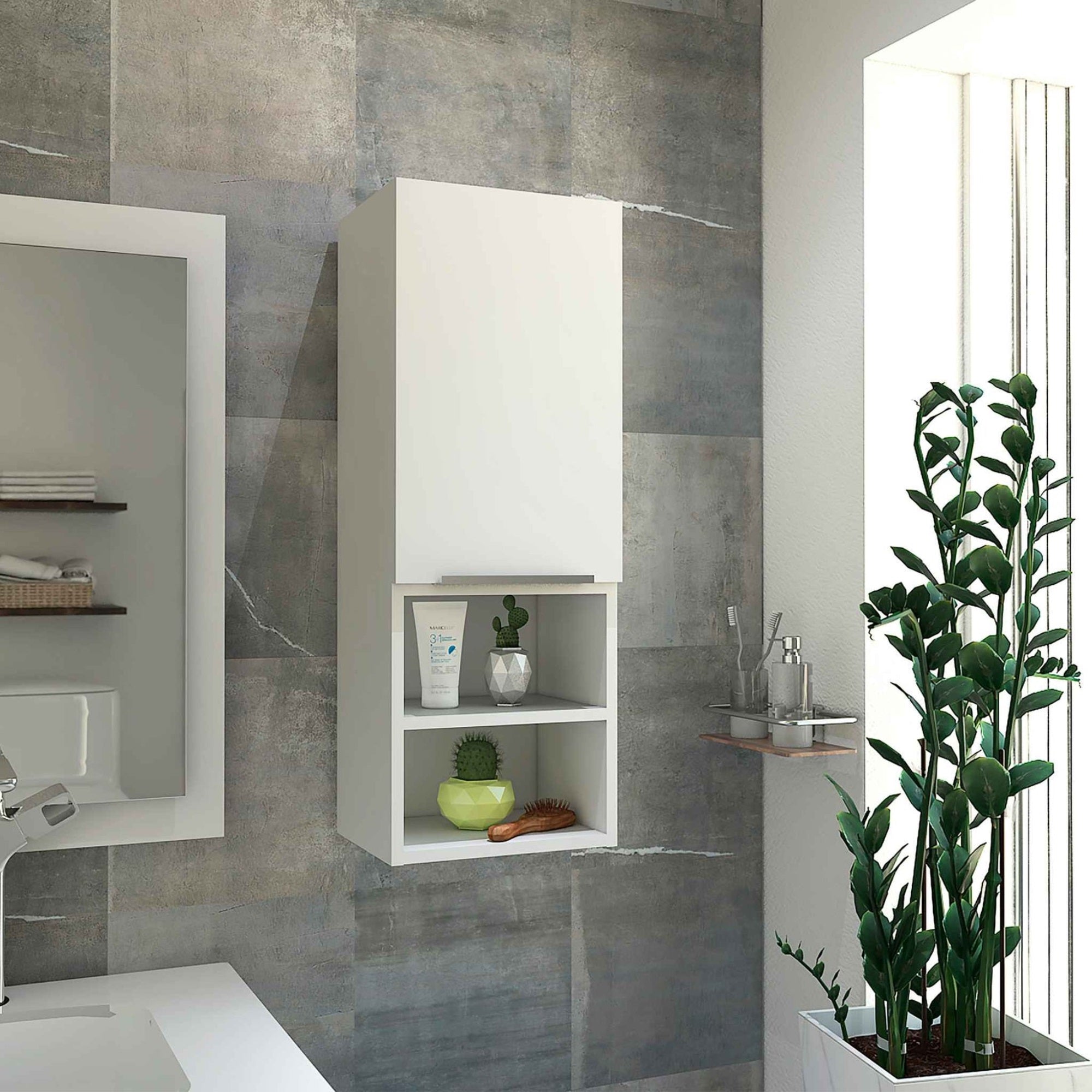 Tuhome Mila Auxiliary Bathroom Cabinet, Two Internal Shelves, Two External Shelves, One-Door Cabinet, White, For Bathroom