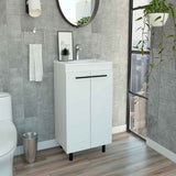 Tuhome Khari 60 Floor Cabinet, Four Legs, Two Door Cabinet, Two Shelves, White, For Bathroom