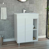 Tuhome 24 Meka Vanity, Two Internal Shelves, Two External Shelves, Two Door Cabinet, White, For Bathroom