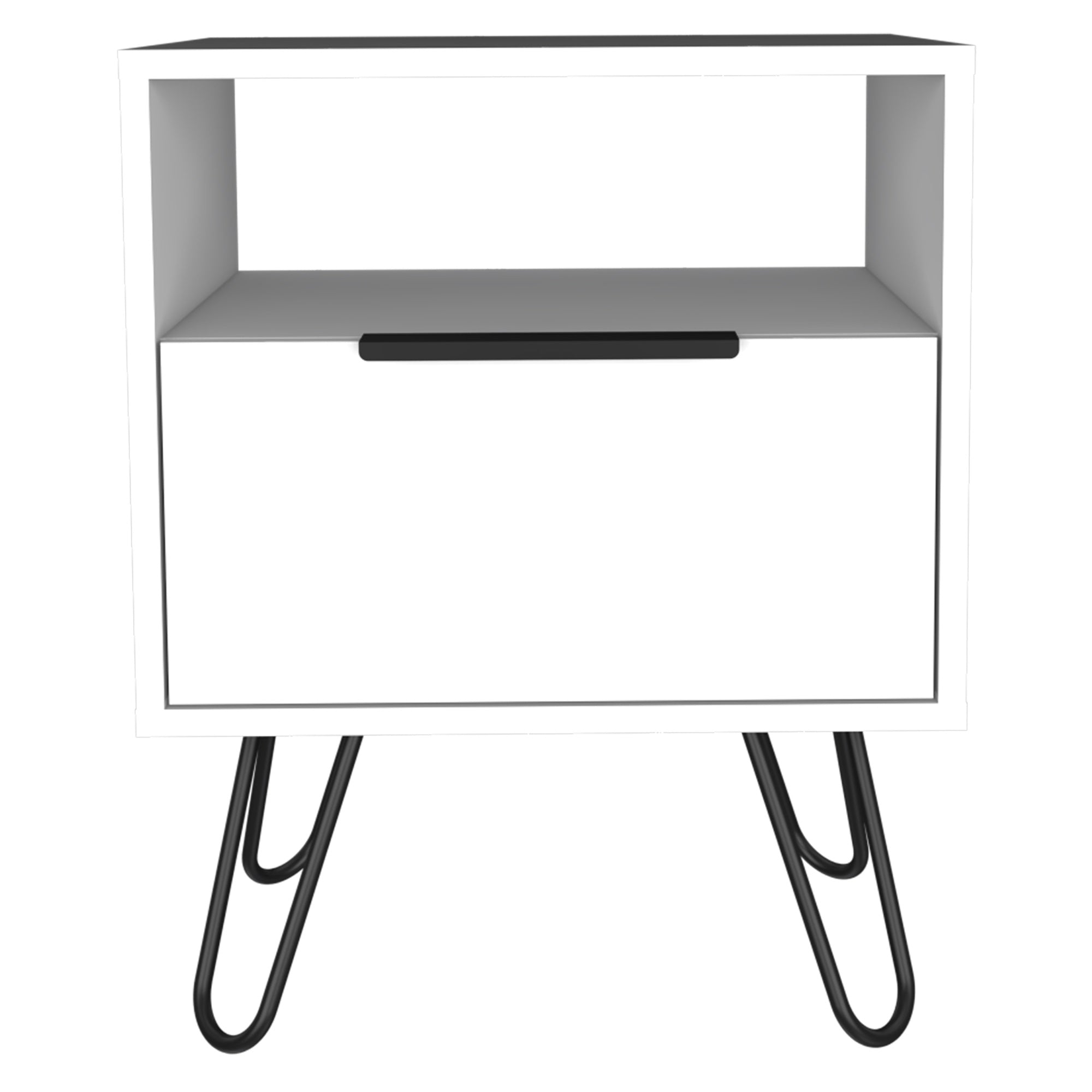 Tuhome Augusta Night Stand, Four Steel Legs, Two Shelves, One-Door Drawer-White, For Bedroom