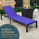 Leisuremod Marlin Modern Black Aluminum Outdoor Patio Chaise Lounge Chair With Square Fire Pit Side Table Perfect For Patio, Law