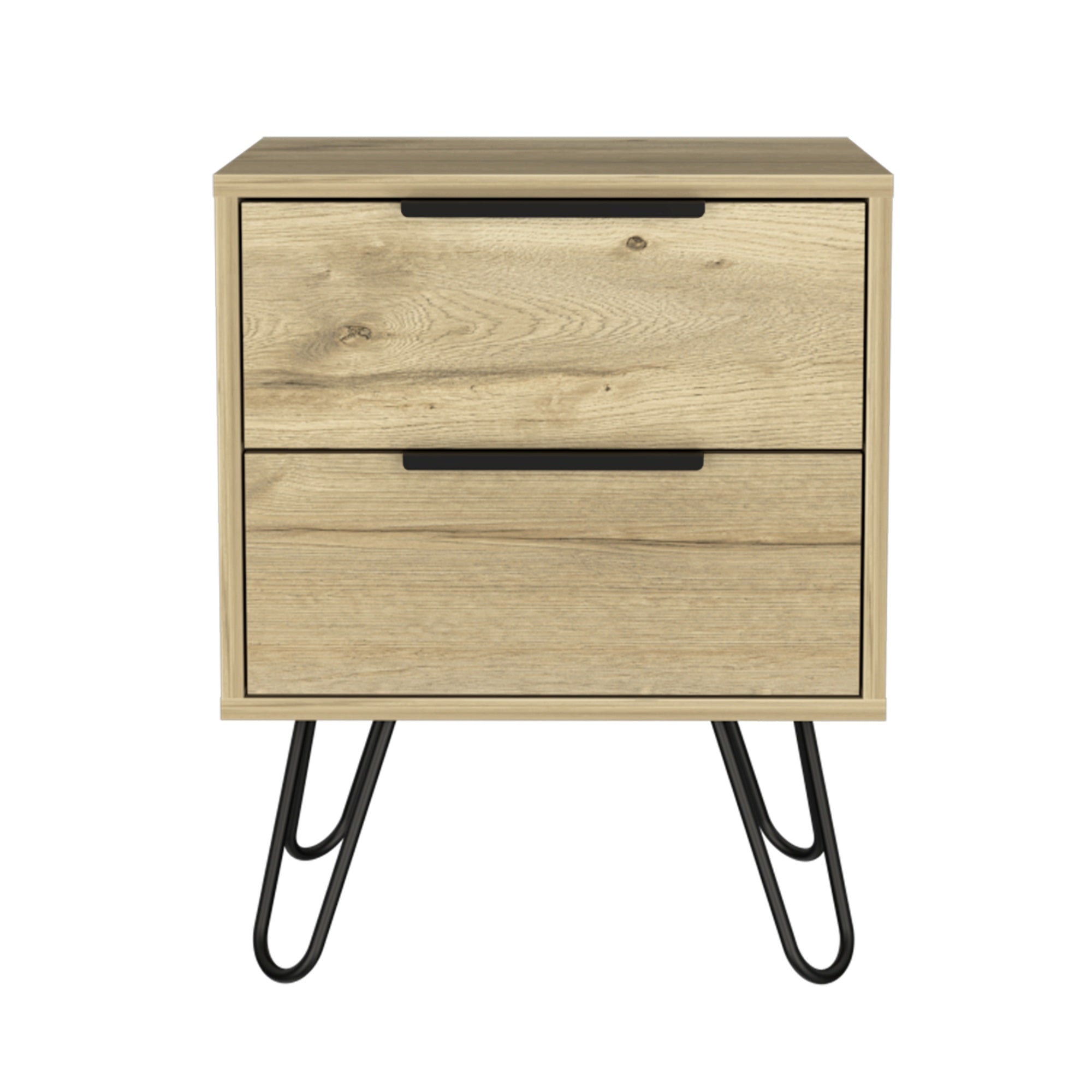 Tuhome Augusta 2 Night Stand- Four Legs, Two Drawers-Light Oak, For Bedroom