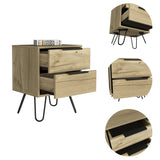Tuhome Augusta 2 Night Stand- Four Legs, Two Drawers-Light Oak, For Bedroom