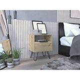 Tuhome Augusta Night Stand, Four Steel Legs, Two Shelves, One-Door Drawer-Light Oak, For Bedroom