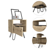 Tuhome Augusta Night Stand, Four Steel Legs, Two Shelves, One-Door Drawer-Light Oak, For Bedroom