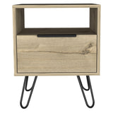 Tuhome Augusta Night Stand, Four Steel Legs, Two Shelves, One-Door Drawer-Light Oak, For Bedroom