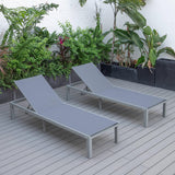 Leisuremod Marlin Patio Chaise Lounge Chair With Grey Aluminum Frame, Set Of 2