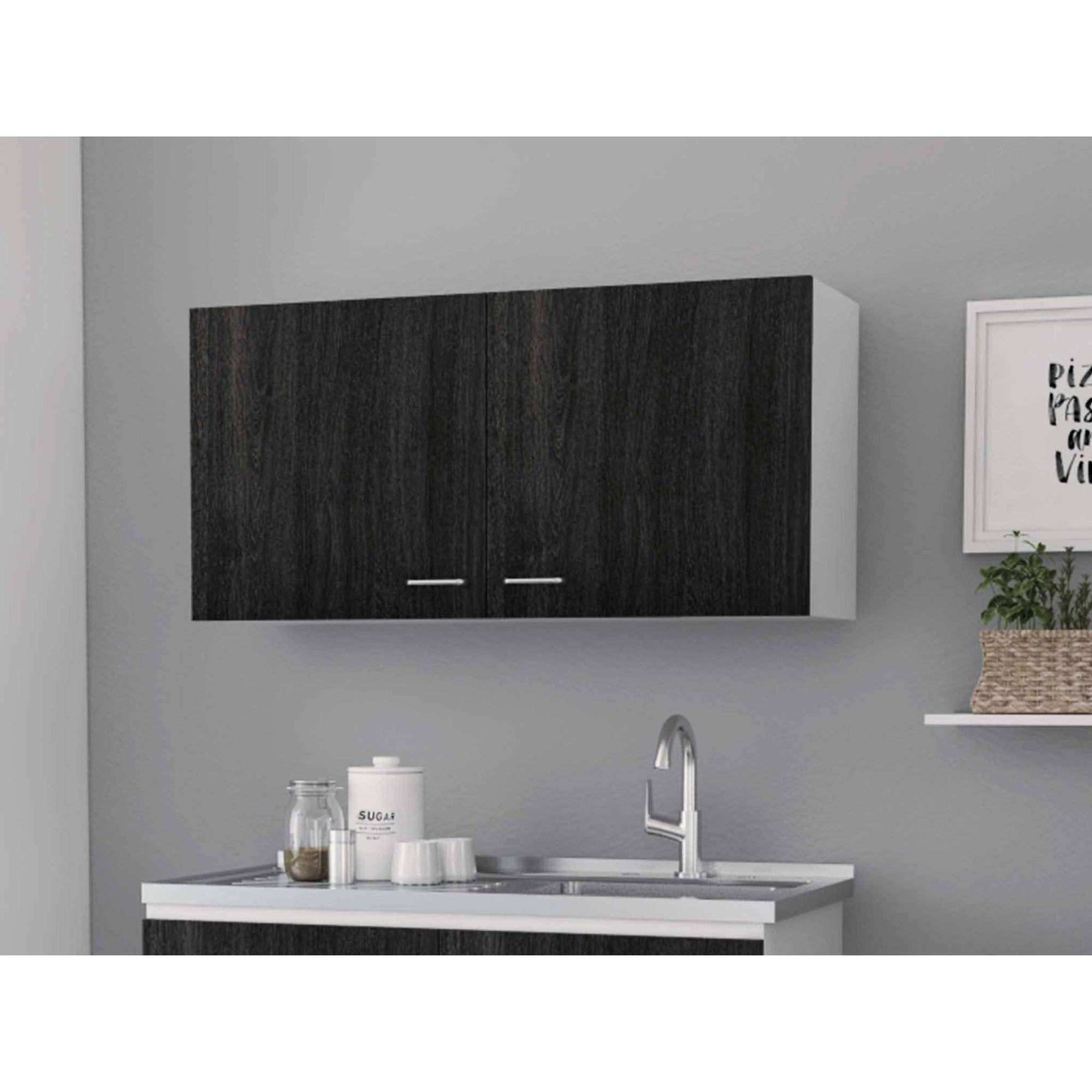 Tuhome Napoles Wall Cabinet, Two Shelves, Two-Door Cabinet, Metal Handles-Espresso, For Kitchen Room