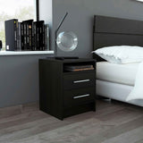 Tuhome Eter Nightstand, Countertop, Two Drawers, Black, For Bedroom