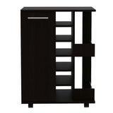 Tuhome Bar Cart, Two External Shelves, Four Caster Wheels, Six Wine Cubbies, One-Door Cabinet, Countertop, Black, For Living Roo