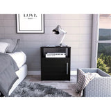 Tuhome Nordico Nightstand, One Shelf, One-Door Cabinet, Metal Handle, Countertop, Black, For Bedroom