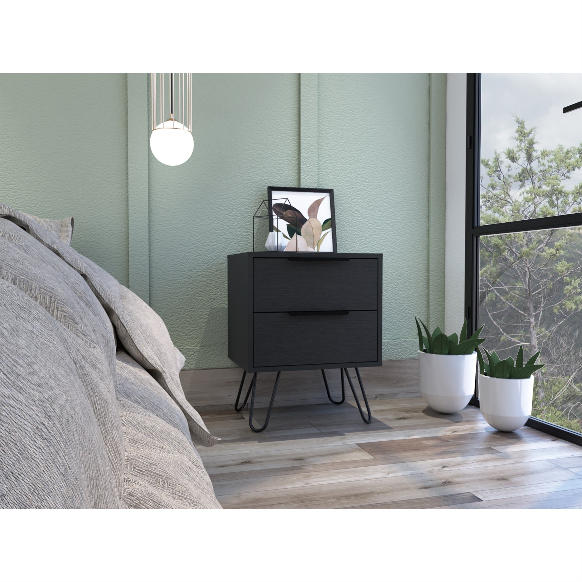 Tuhome Augusta 2 Night Stand- Four Legs, Two Drawers-Black, For Bedroom