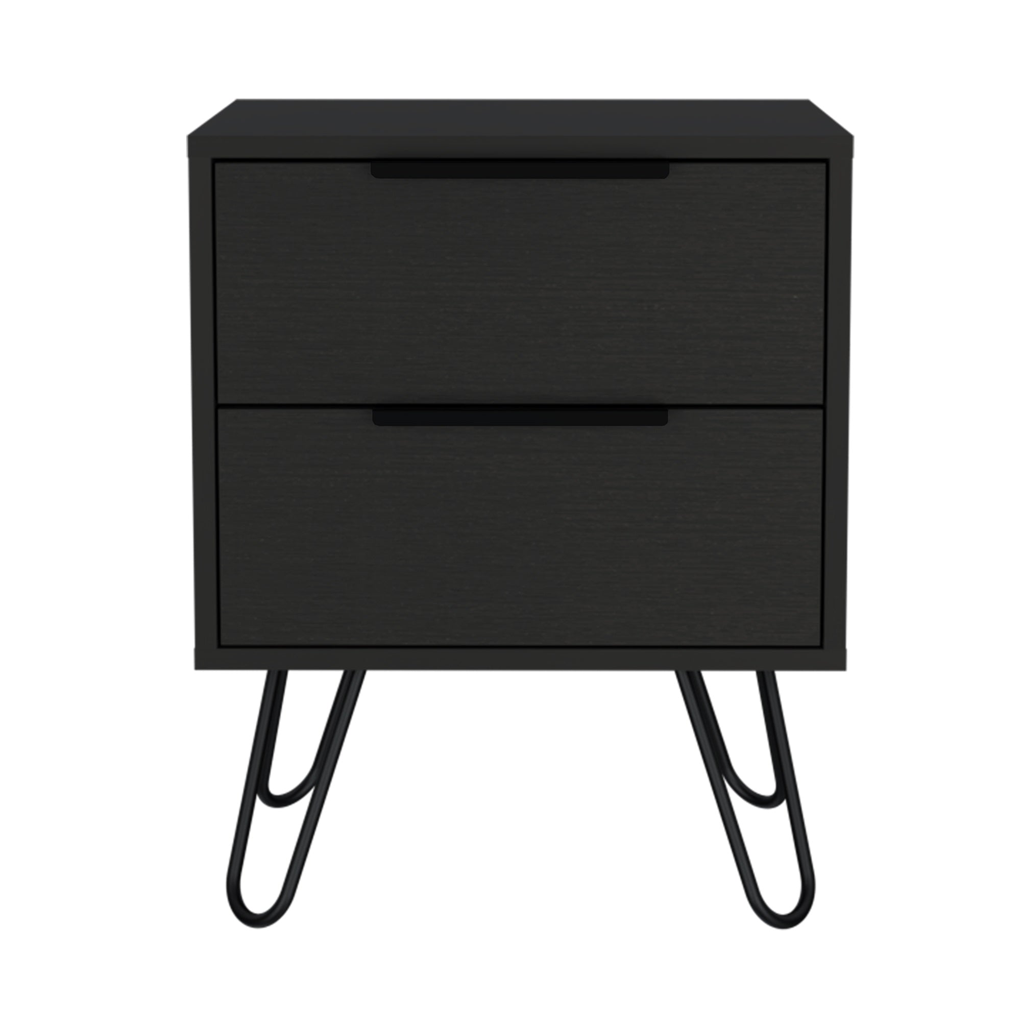 Tuhome Augusta 2 Night Stand- Four Legs, Two Drawers-Black, For Bedroom