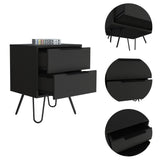 Tuhome Augusta 2 Night Stand- Four Legs, Two Drawers-Black, For Bedroom