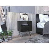 Tuhome Augusta Night Stand, Two Shelves, One-Door Drawer, Four Steel Legs-Black, For Bedroom