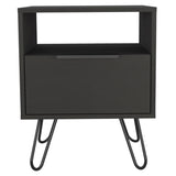 Tuhome Augusta Night Stand, Two Shelves, One-Door Drawer, Four Steel Legs-Black, For Bedroom