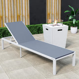 Leisuremod Marlin Modern White Aluminum Outdoor Patio Chaise Lounge Chair With Square Fire Pit Side Table Perfect For Patio, Law