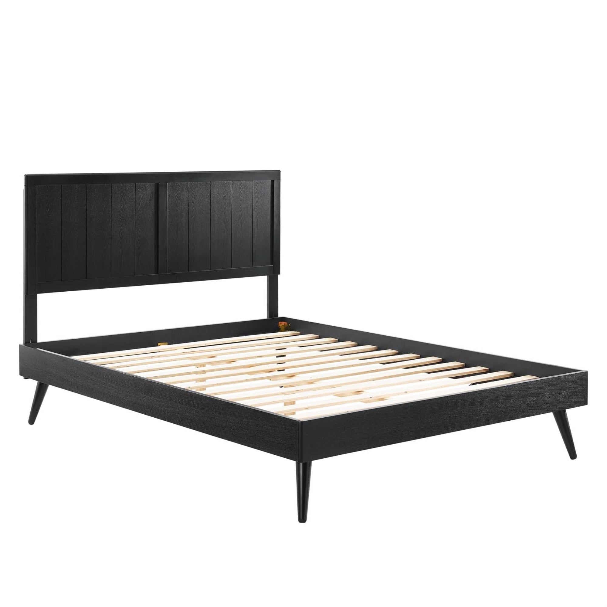 Alana Wood Queen Platform Bed - Retro Charm, Natural Beauty, Durable Construction, No Box Spring Needed - Black