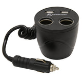 MobileSpec 12V Cup Holder Power Outlet MSCUP22USB 2 Socket 2 Port 4inOne Car Adapter 12 Volt Splitter for Truck Black