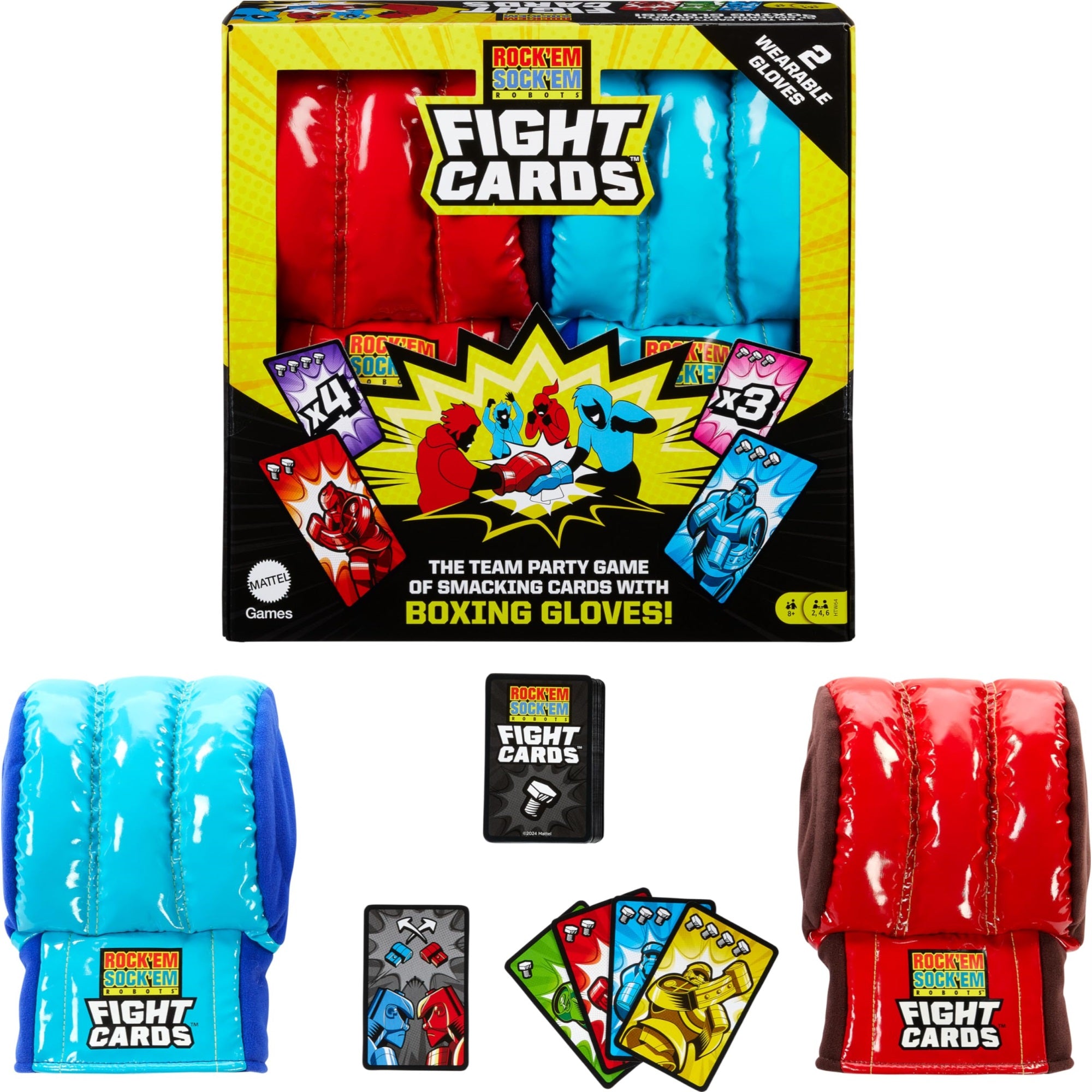 Mattel Games Rock Em Sock Em Robots Fight Cards Card Game, Team Party Game For Kids & Adults With Two Boxing Gloves